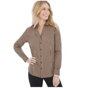 CHICO'S No-Iron Sateen Striped Cotton Shirt - Size Small